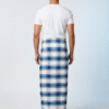 Men's Fresh Polyester Lungi - White & Blue Check (2.25 Meters) - D.no. 12
