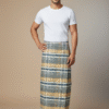 Men's Distinctive Polyester Lungi - Tan, Grey & White Check (2.25 Meters) - D.no. 13