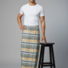 Men's Distinctive Polyester Lungi - Tan, Grey & White Check (2.25 Meters) - D.no. 13