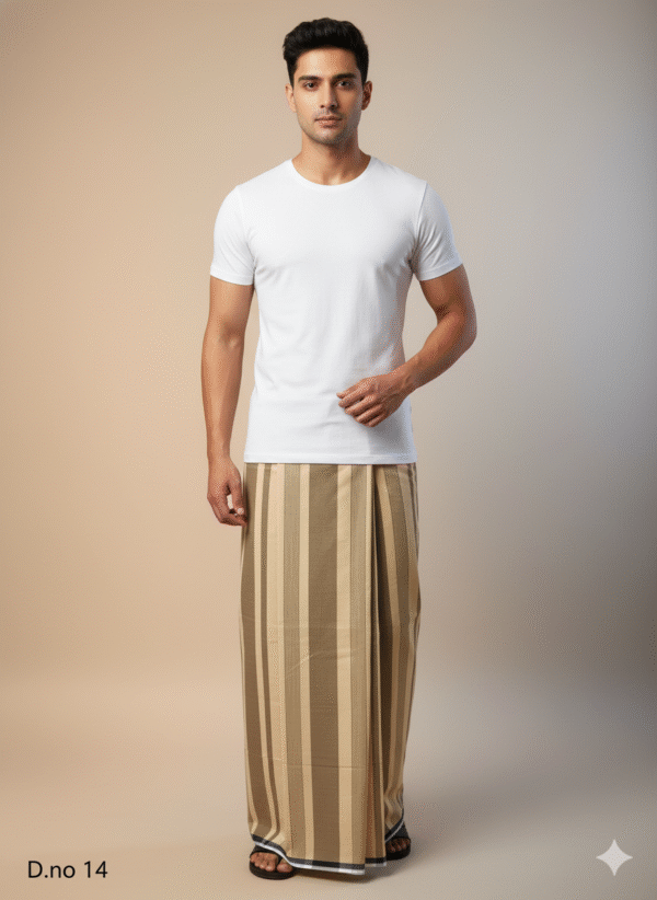 Men's Elegant Polyester Lungi - Tan & Blue Check (2.25 Meters) - D.no. 14