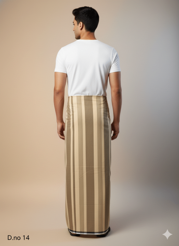 Men's Elegant Polyester Lungi - Tan & Blue Check (2.25 Meters) - D.no. 14