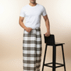 Men's Classic Polyester Lungi - High-Contrast Green, Grey & White Check (2.25 Meters) - D.no. 15