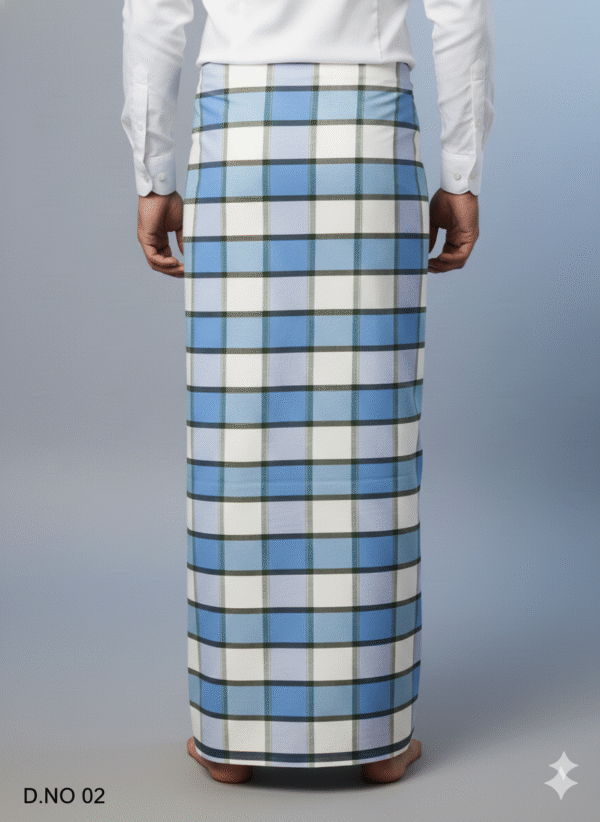 Generated Image December 10, 2025 - 4_25PM Men's Classic Polyester Lungi - White & Blue Check (2.25 Meters) - D.no. 01