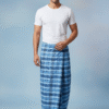 Men's Classic Polyester Lungi - Blue & Navy Check (2.25 Meters) - D.no. 08