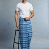 Men's Classic Polyester Lungi - Blue & Navy Check (2.25 Meters) - D.no. 08
