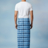 Men's Classic Polyester Lungi - Blue & Navy Check (2.25 Meters) - D.no. 08