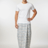 Men's Crisp Polyester Lungi - White with Grey & Blue Check (2.25 Meters) - D.no. 16
