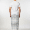 Men's Crisp Polyester Lungi - White with Grey & Blue Check (2.25 Meters) - D.no. 16