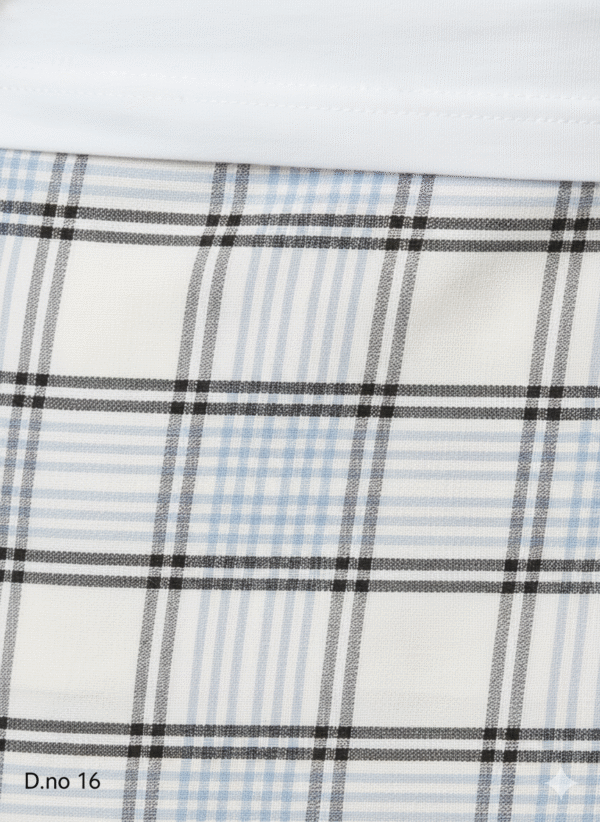 Men's Crisp Polyester Lungi - White with Grey & Blue Check (2.25 Meters) - D.no. 16