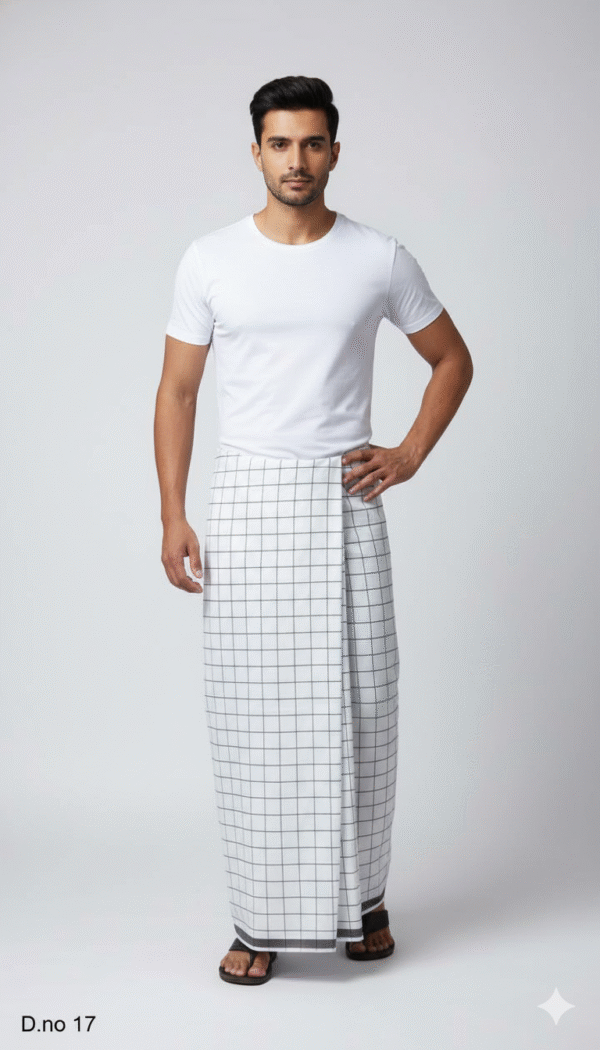 Men's Sophisticated Polyester Lungi - Tan, Black & White Check (2.25 Meters) - D.no. 17