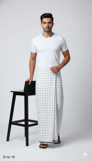 Men's Sophisticated Polyester Lungi - Tan, Black & White Check (2.25 Meters) - D.no. 17