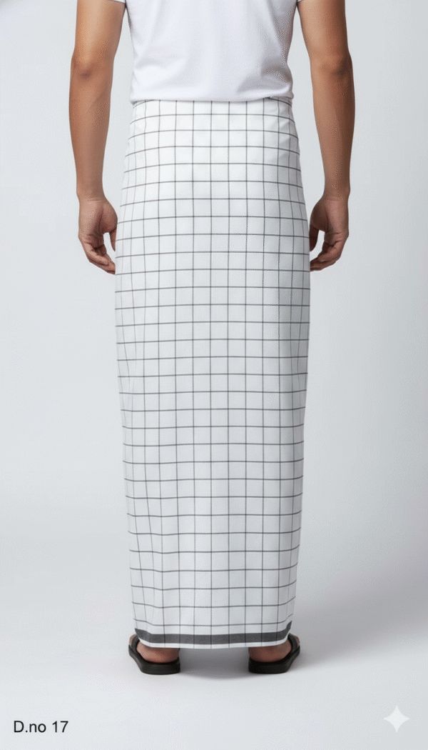 Men's Sophisticated Polyester Lungi - Tan, Black & White Check (2.25 Meters) - D.no. 17