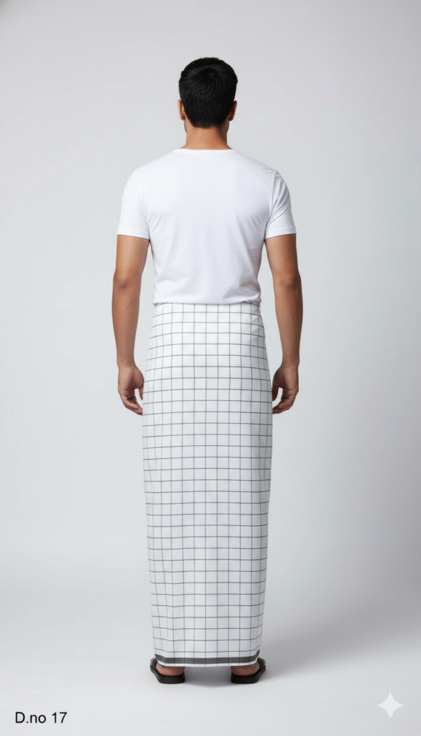 Men's Sophisticated Polyester Lungi - Tan, Black & White Check (2.25 Meters) - D.no. 17