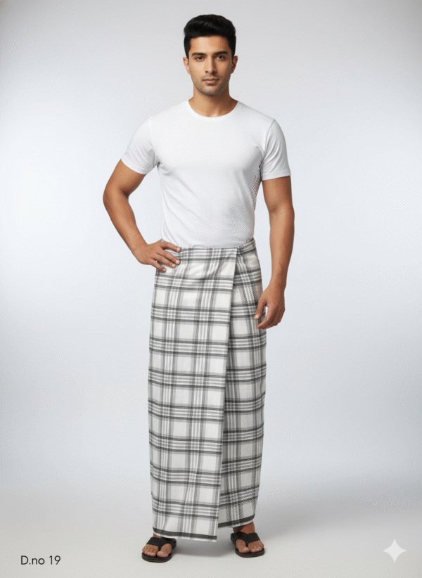 Men's Vibrant Polyester Lungi - Blue & Green Vertical Check (2.25 Meters) - D.no. 19