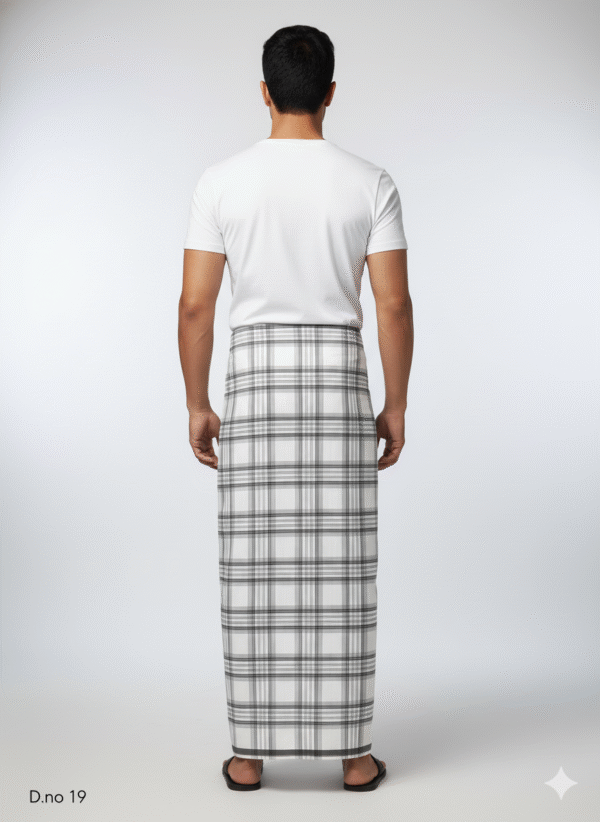 Men's Vibrant Polyester Lungi - Blue & Green Vertical Check (2.25 Meters) - D.no. 19