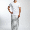 Men's Classic Polyester Lungi - White with Black Grid Check (2.25 Meters) - D.no. 20