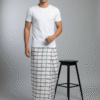 Men's Classic Polyester Lungi - White with Black Grid Check (2.25 Meters) - D.no. 20