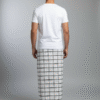 Men's Classic Polyester Lungi - White with Black Grid Check (2.25 Meters) - D.no. 20