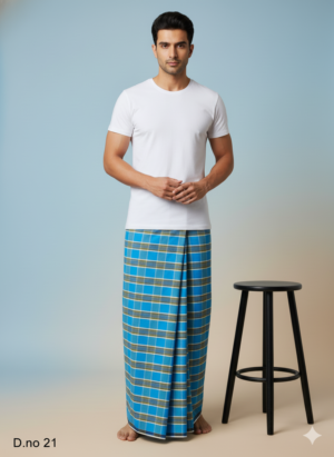 Men's Classic Polyester Lungi - Tan, Black & Brown Check (2.25 Meters) - D.no. 21