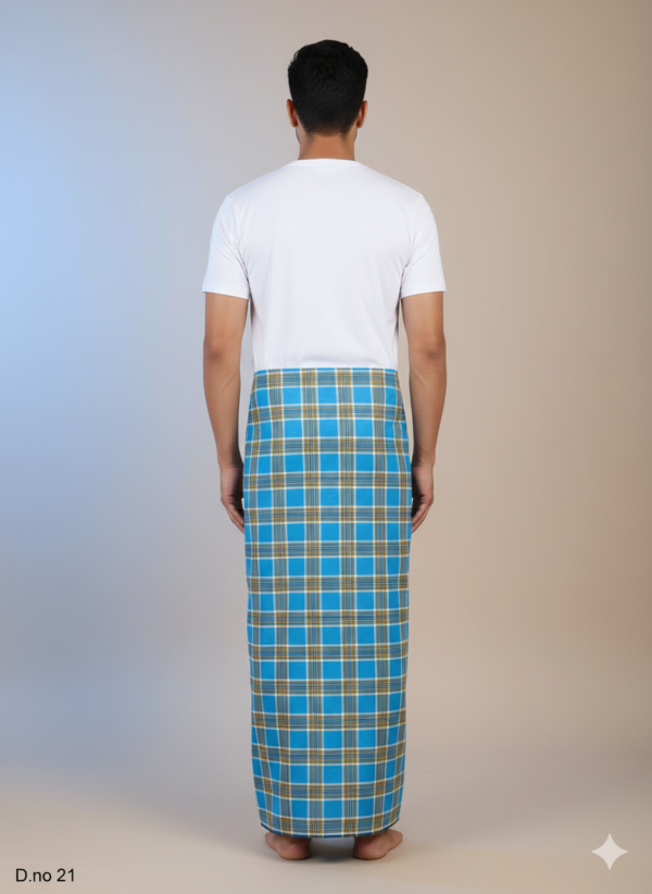Men's Classic Polyester Lungi - Tan, Black & Brown Check (2.25 Meters) - D.no. 21