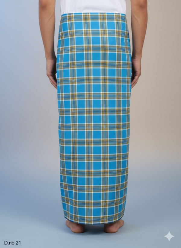 Men's Classic Polyester Lungi - Tan, Black & Brown Check (2.25 Meters) - D.no. 21