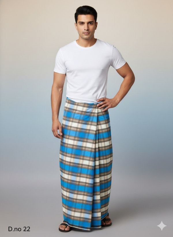 Generated Image December 13, 2025 - 4_42PM Men's Vibrant Polyester Lungi - Bright Blue & Navy Check (2.25 Meters) - D.no. 22