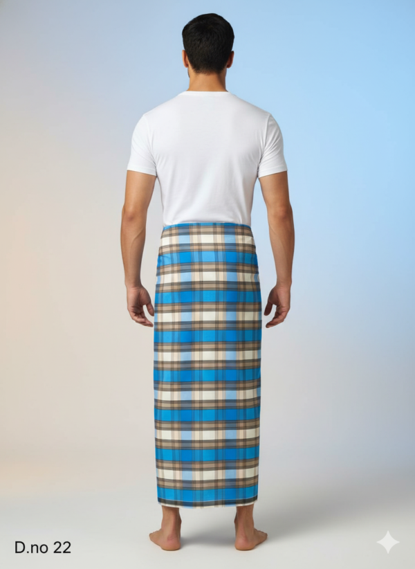 Generated Image December 13, 2025 - 5_16PM Men's Vibrant Polyester Lungi - Bright Blue & Navy Check (2.25 Meters) - D.no. 22