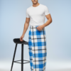 Men's Vibrant Polyester Lungi - Blue & White Check (2.25 Meters) - D.no. 23