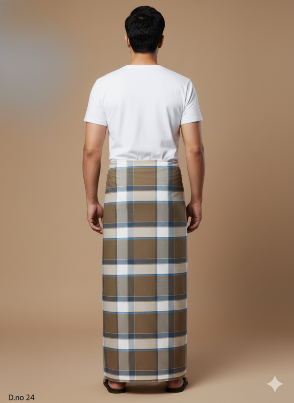 Men's Classic Polyester Lungi - Blue Vertical Stripes (2.25 Meters) - D.no. 24