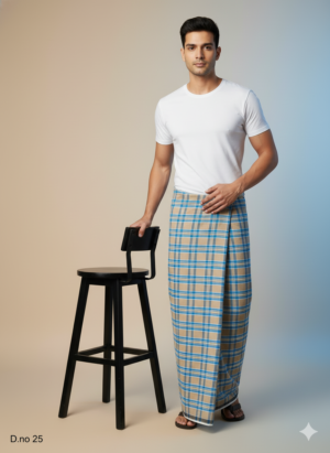 Men's Earthy Polyester Lungi - Olive Green & Beige Horizontal Stripes (2.25 Meters) - D.no. 25