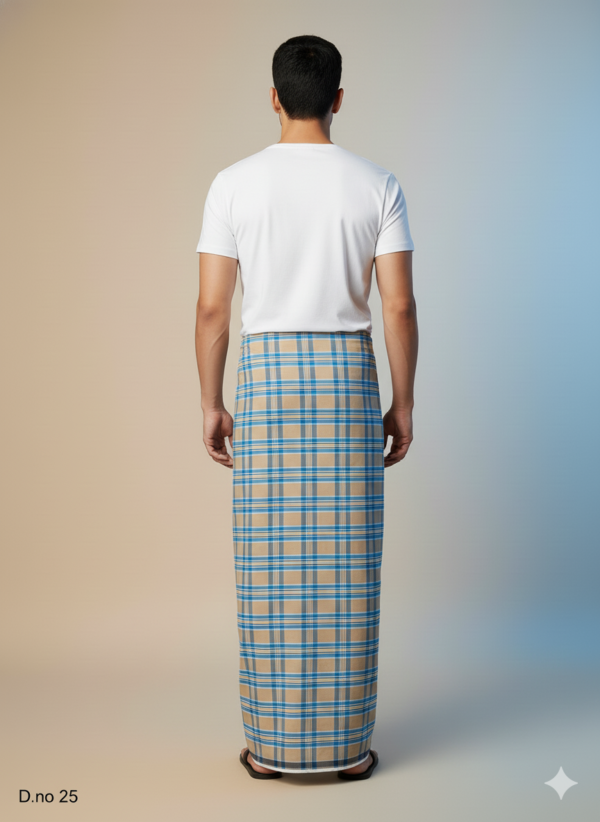 Men's Earthy Polyester Lungi - Olive Green & Beige Horizontal Stripes (2.25 Meters) - D.no. 25