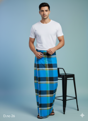 Men's Royal Polyester Lungi - Maroon Vertical Stripes (2.25 Meters) - D.no. 26