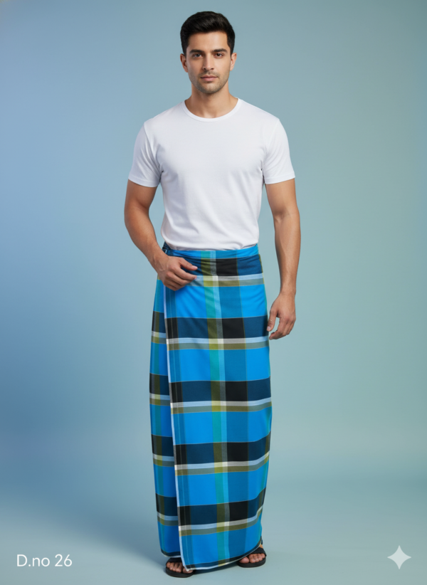 Men's Royal Polyester Lungi - Maroon Vertical Stripes (2.25 Meters) - D.no. 26