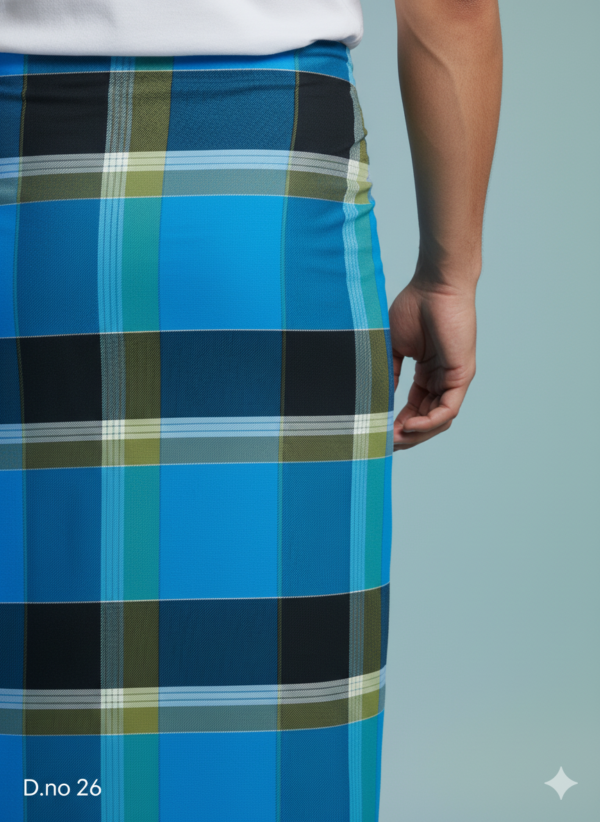 Men's Royal Polyester Lungi - Maroon Vertical Stripes (2.25 Meters) - D.no. 26