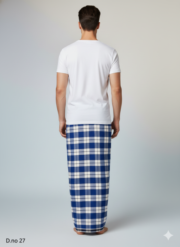 Men's Premium Polyester Lungi - Teal, Grey & Brown Check (2.25 Meters) - D.no. 27