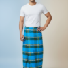Men's Stylish Polyester Lungi - Olive Green, Blue & White Check (2.25 Meters) - D.no. 28