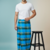 Men's Stylish Polyester Lungi - Olive Green, Blue & White Check (2.25 Meters) - D.no. 28