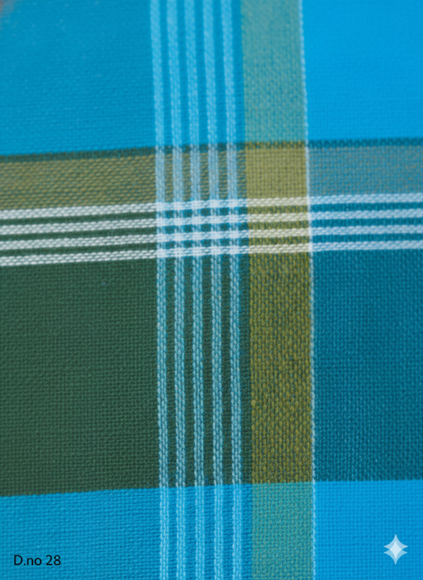 Men's Stylish Polyester Lungi - Olive Green, Blue & White Check (2.25 Meters) - D.no. 28