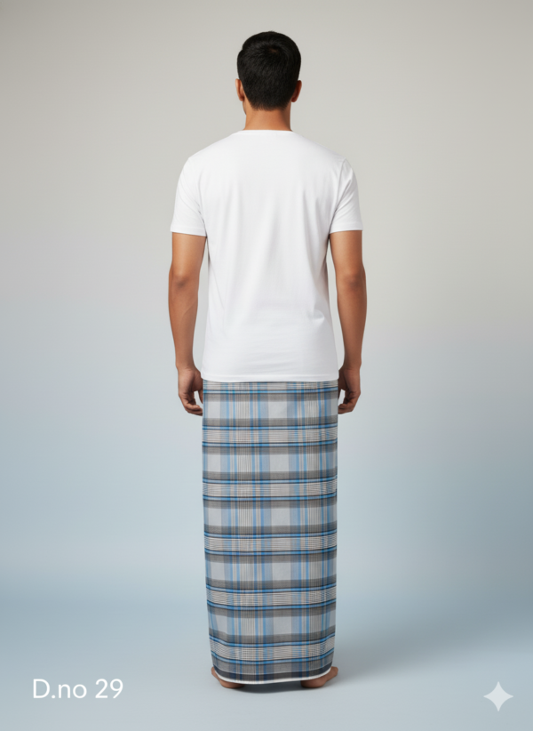 Men's Premium Polyester Lungi - Dark Green, Blue & White Check (2.25 Meters) - D.no. 29