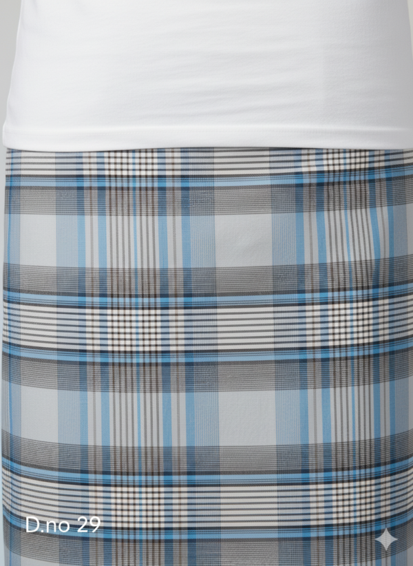 Men's Premium Polyester Lungi - Dark Green, Blue & White Check (2.25 Meters) - D.no. 29