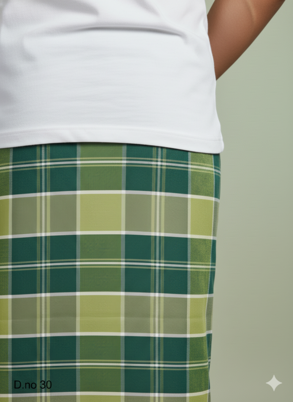 Men's Fresh Polyester Lungi - Multi-Tone Green Check (2.25 Meters) - D.no. 30