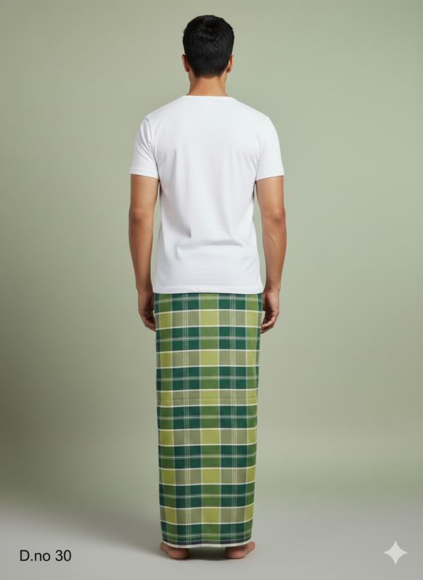 Men's Fresh Polyester Lungi - Multi-Tone Green Check (2.25 Meters) - D.no. 30