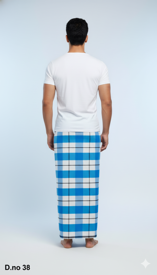 Generated Image December 14, 2025 - 10_36PM Men's Vibrant Polyester Lungi - Bright Blue & White Check (2.25 Meters) - D.no. 38