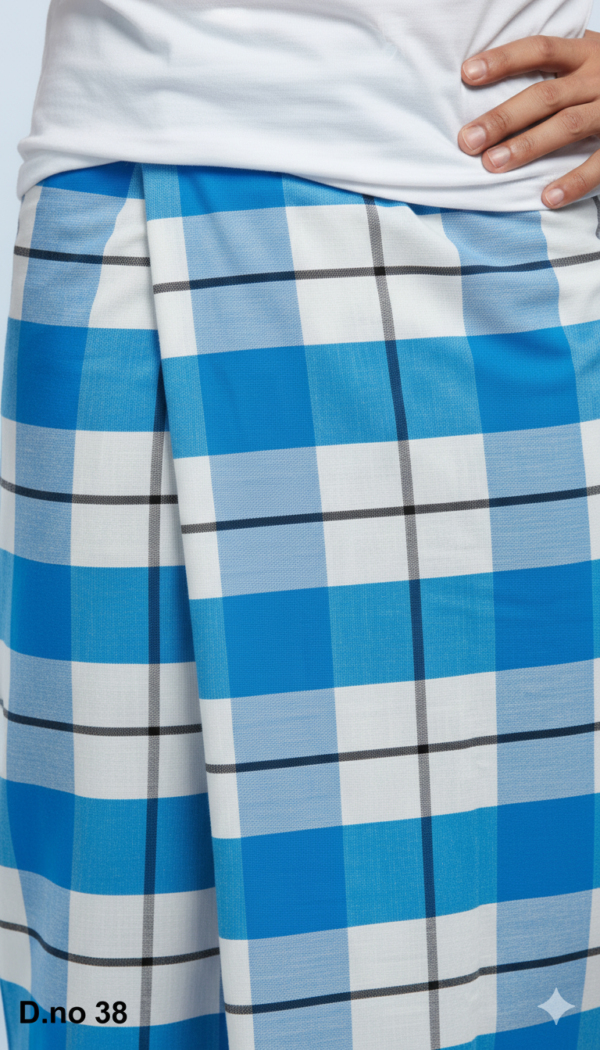 Generated Image December 14, 2025 - 10_37PM Men's Vibrant Polyester Lungi - Bright Blue & White Check (2.25 Meters) - D.no. 38
