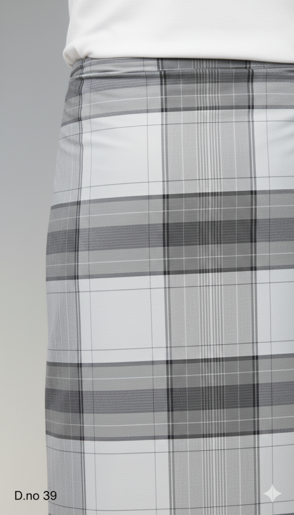 Men's Modern Polyester Lungi - Grey & White Check (2.25 Meters) - D.no. 39