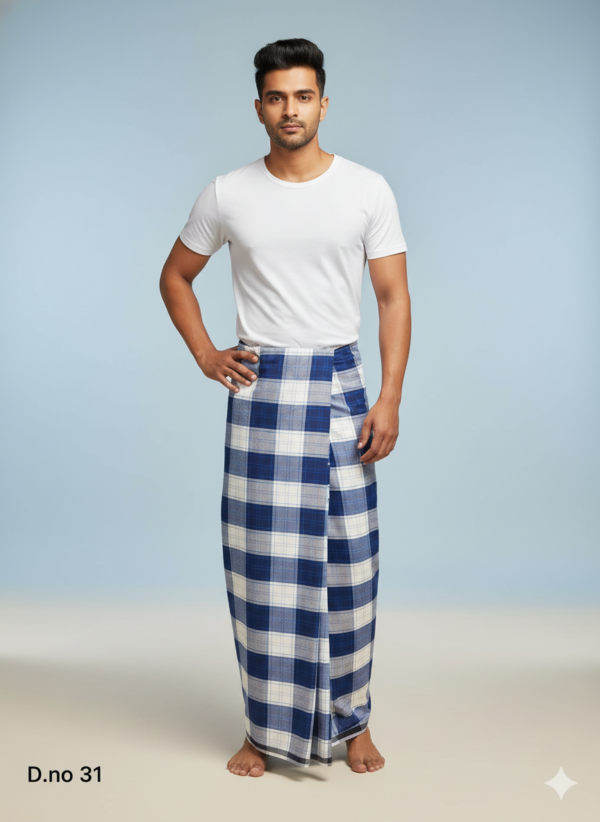 Men's Dark Tone Polyester Lungi - Purple & Black Check (2.25 Meters) - D.no. 31