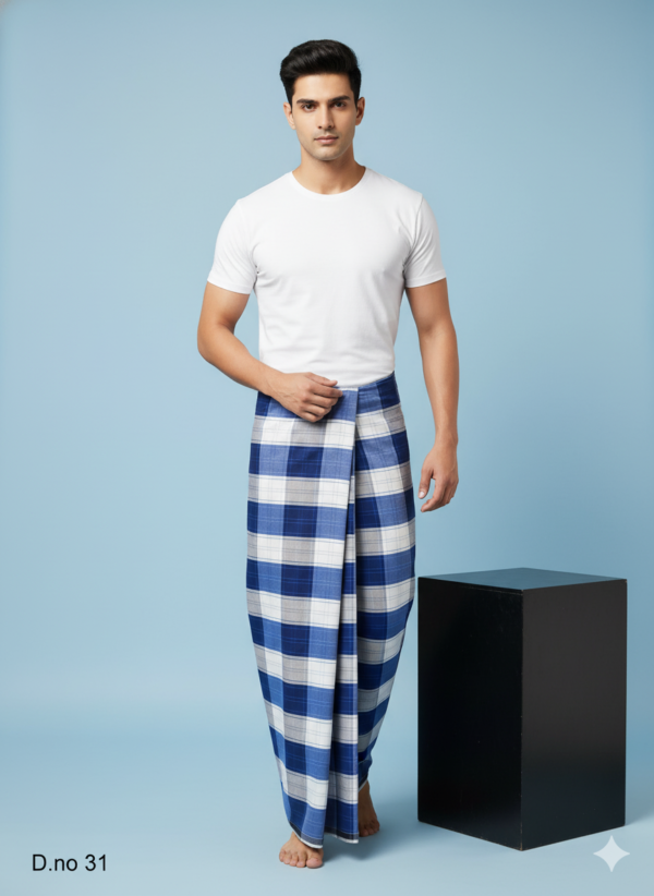 Men's Dark Tone Polyester Lungi - Purple & Black Check (2.25 Meters) - D.no. 31