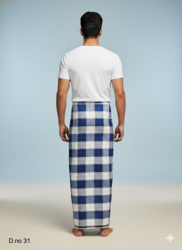 Men's Dark Tone Polyester Lungi - Purple & Black Check (2.25 Meters) - D.no. 31