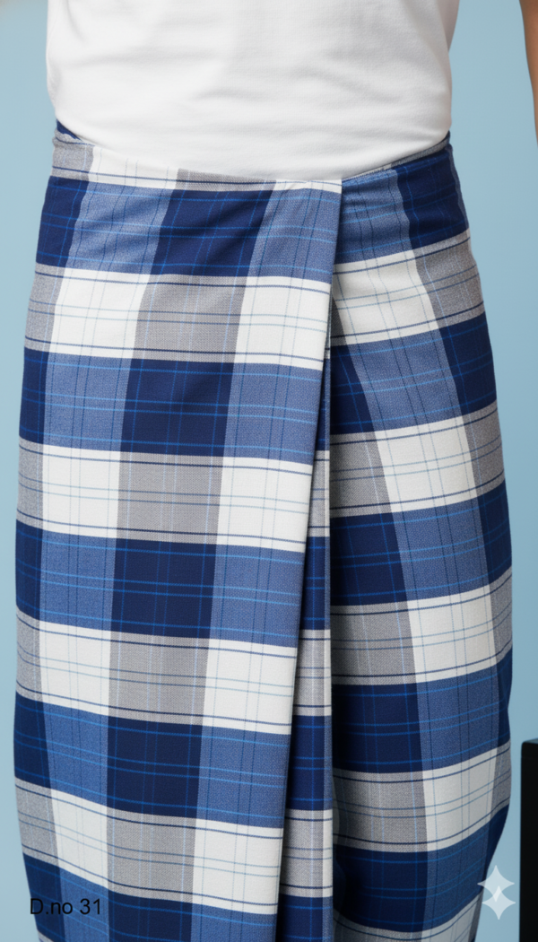 Men's Dark Tone Polyester Lungi - Purple & Black Check (2.25 Meters) - D.no. 31