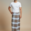 Men's Classic Polyester Lungi - Brown, White & Blue Check (2.25 Meters) - D.no. 32
